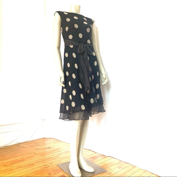 SARA CAMPBELL VINTAGE POLKADOT SILK CHIFFON DRESS - Picture 2 of 15